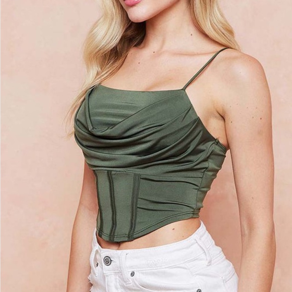 Elegant Olive Green Corset Crop Women's Top